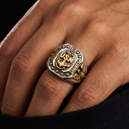 Gold Eagle Anchor Nautical Signet Ring - Different Drips