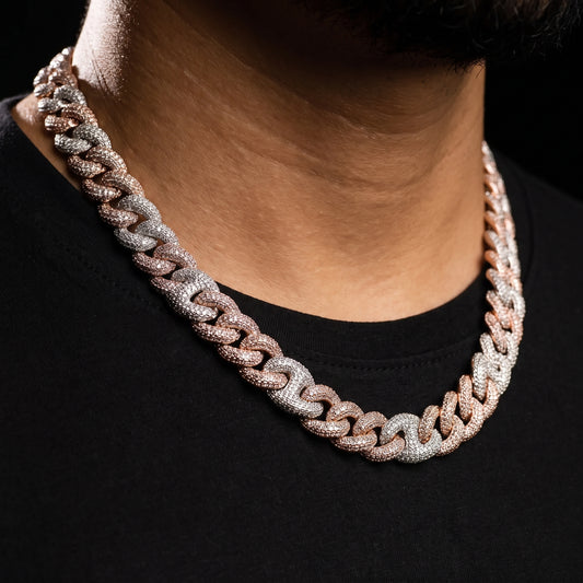 15mm Iced Rose Mariner Linked Cuban Chain