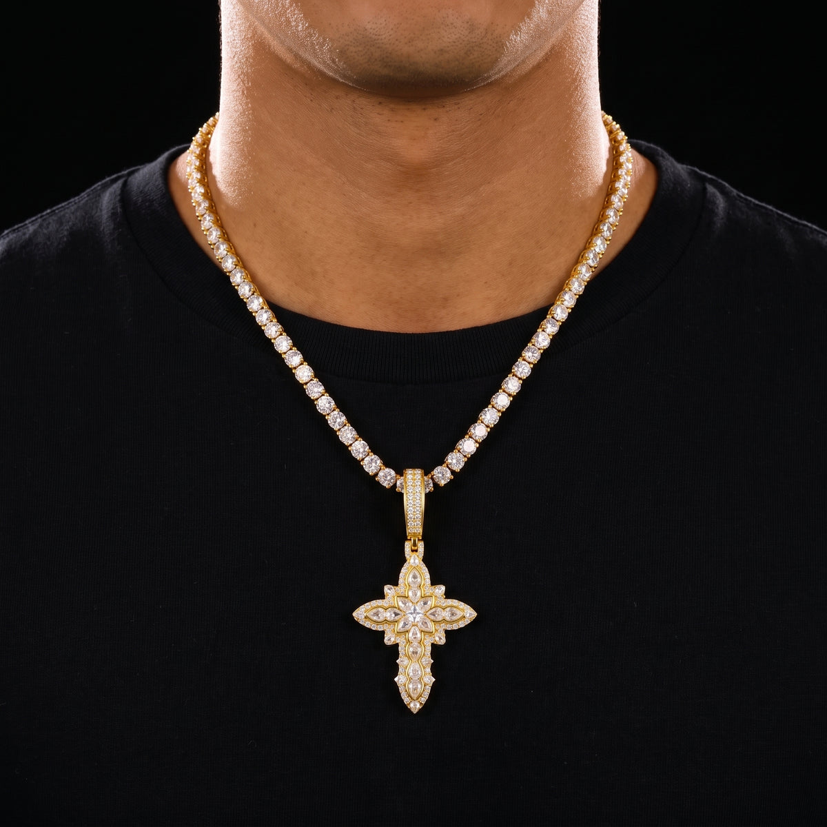 S925 Moissanite Royal Floral Cross Pendant - Different Drips