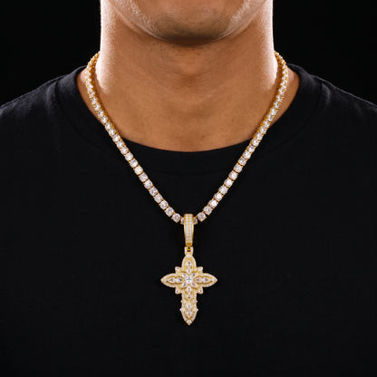 S925 Moissanite Royal Floral Cross Pendant - Different Drips