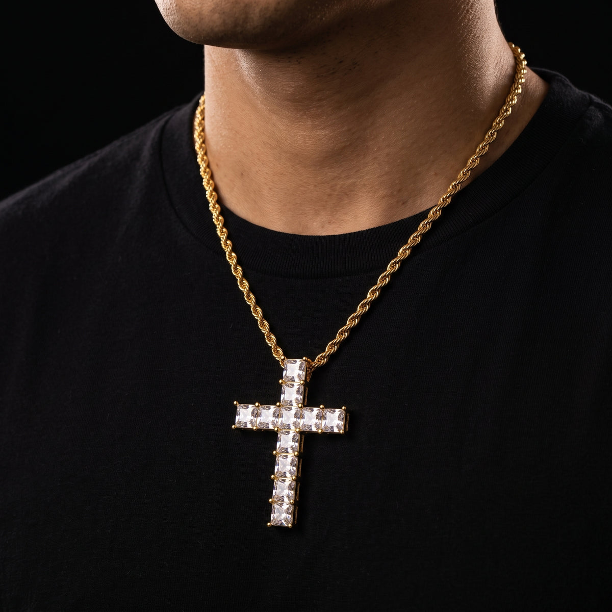 S925 Moissanite Square Cut Cross Pendant - Different Drips