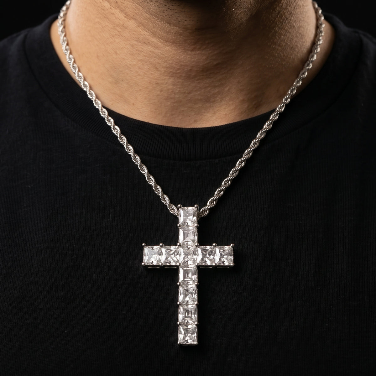 S925 Moissanite Square Cut Cross Pendant - Different Drips