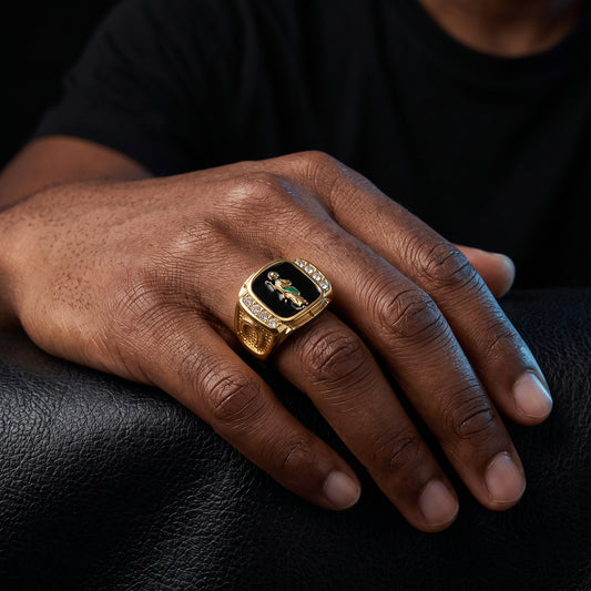San Judas Black Enamel Signet Ring - Different Drips