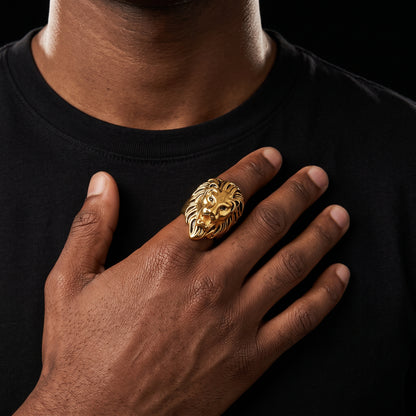 Gold Lion Head Statement Ring