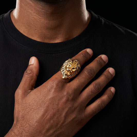 Gold Lion Head Statement Ring