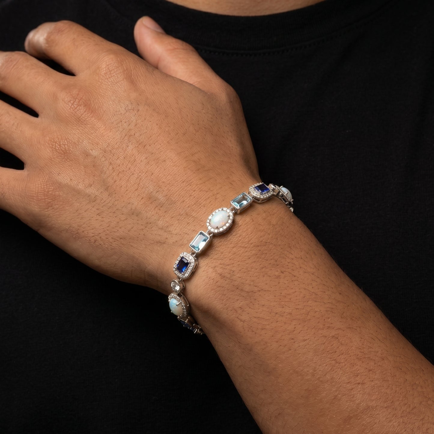 Ice Blue Opal Cluster Tennis Chain