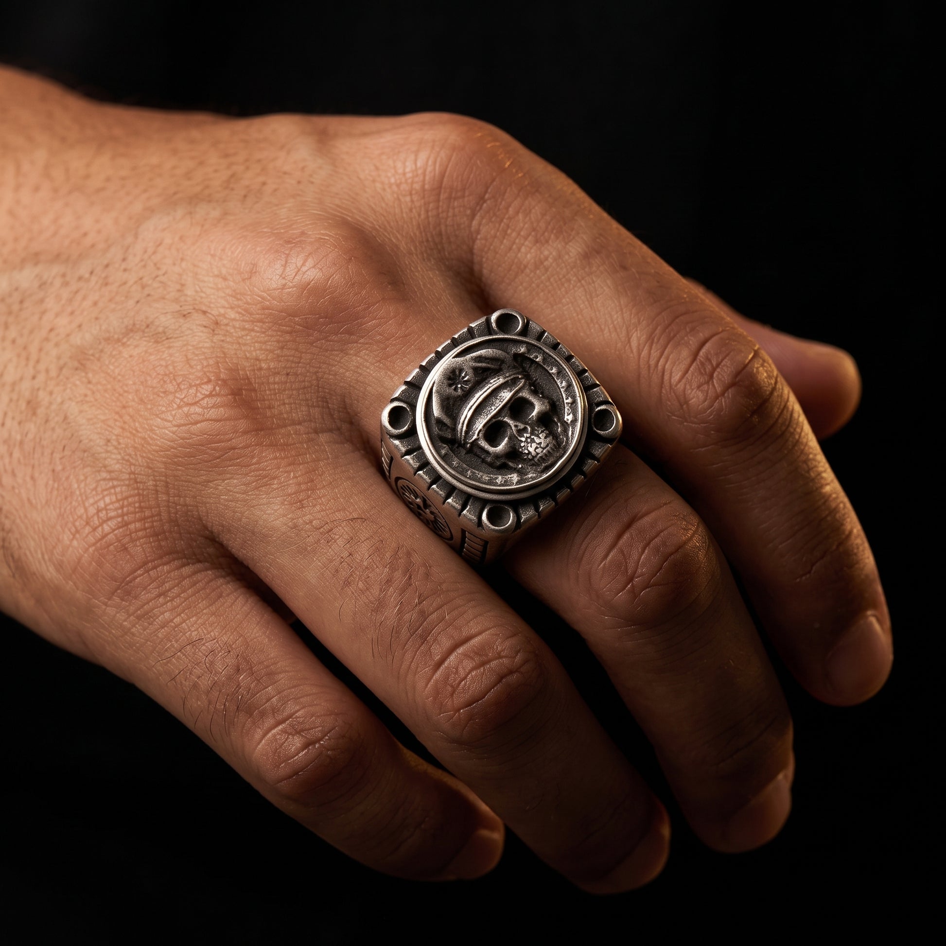 Smoking Skull Chunky Signet Ring - Different Drips