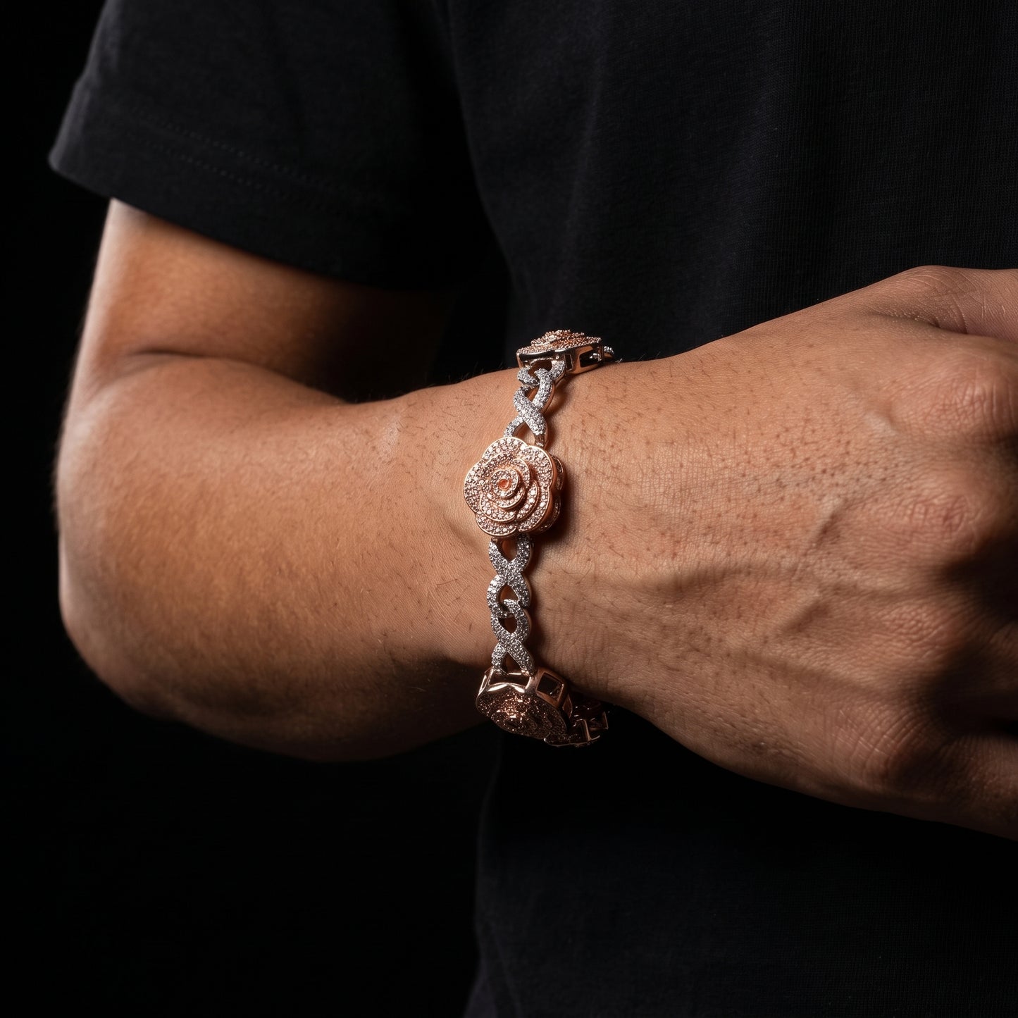 Iced Rose Flower Infinity Link Chain