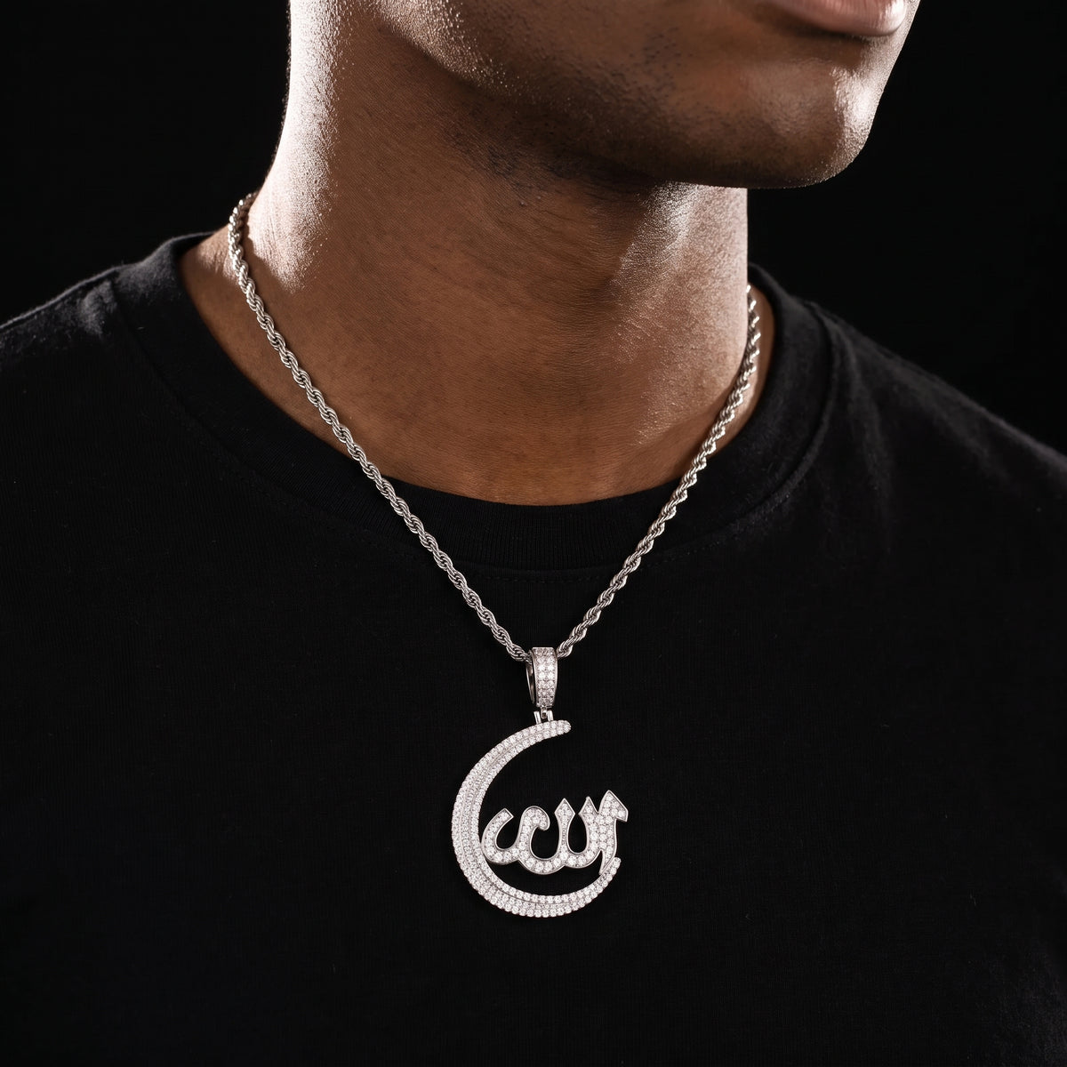 S925 Moissanite Crescent Allah Pendant - Different Drips