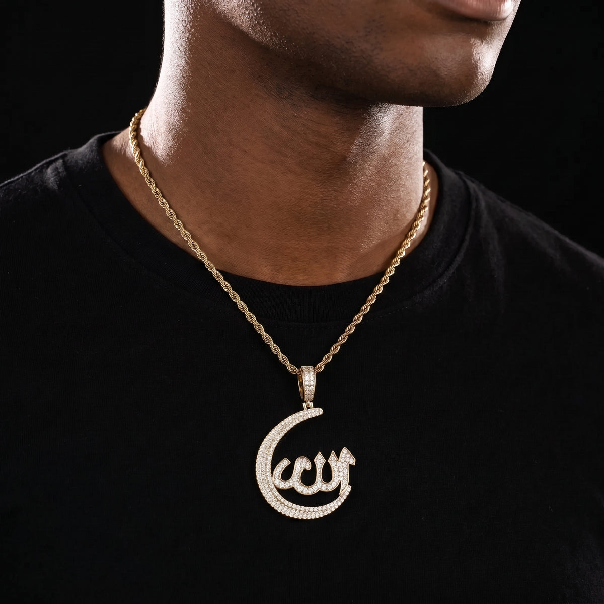 S925 Moissanite Crescent Allah Pendant - Different Drips