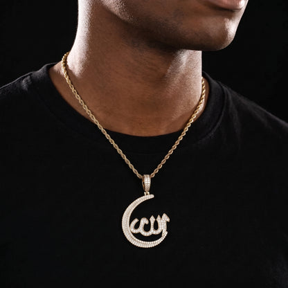 S925 Moissanite Crescent Allah Pendant - Different Drips