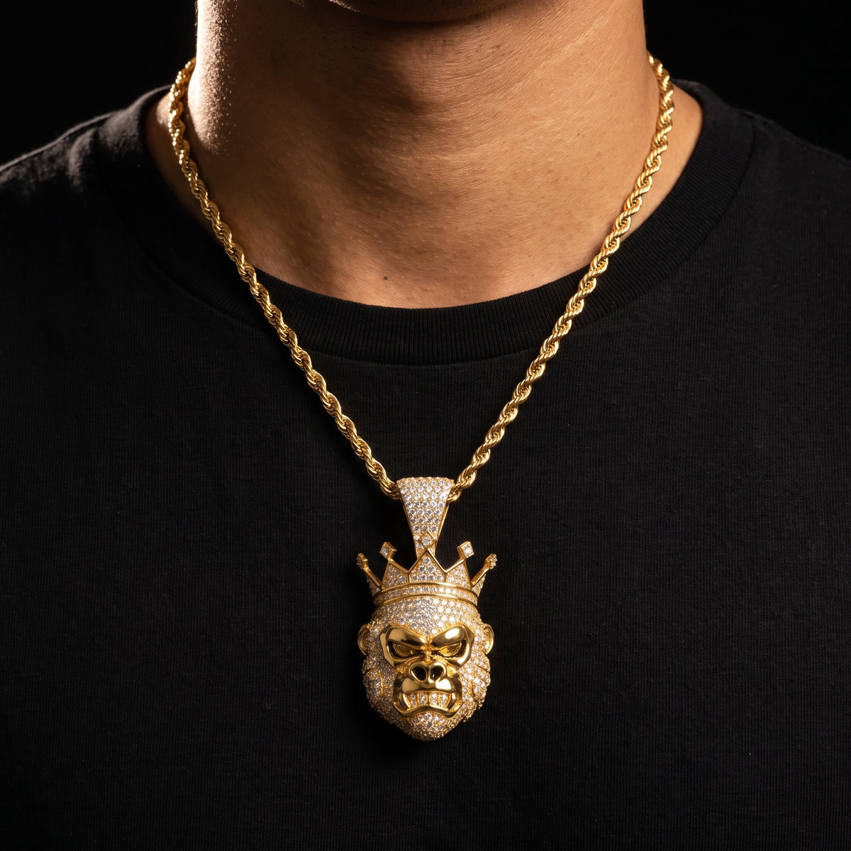 Moissanite Crowned Gorilla Head Pendant - Different Drips