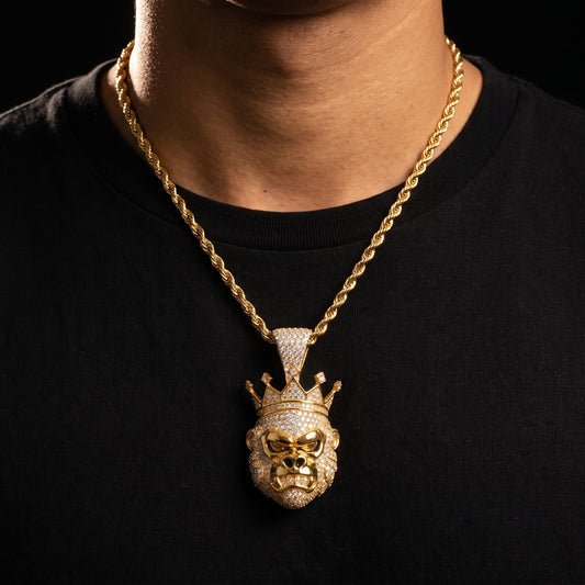 Moissanite Crowned Gorilla Head Pendant - Different Drips