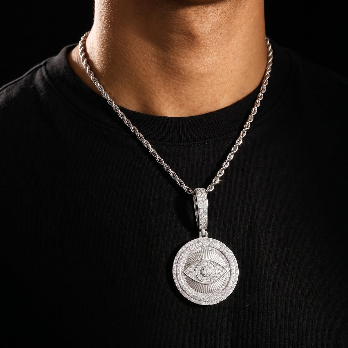S925 Moissanite Evil Eye Medallion Pendant - Different Drips