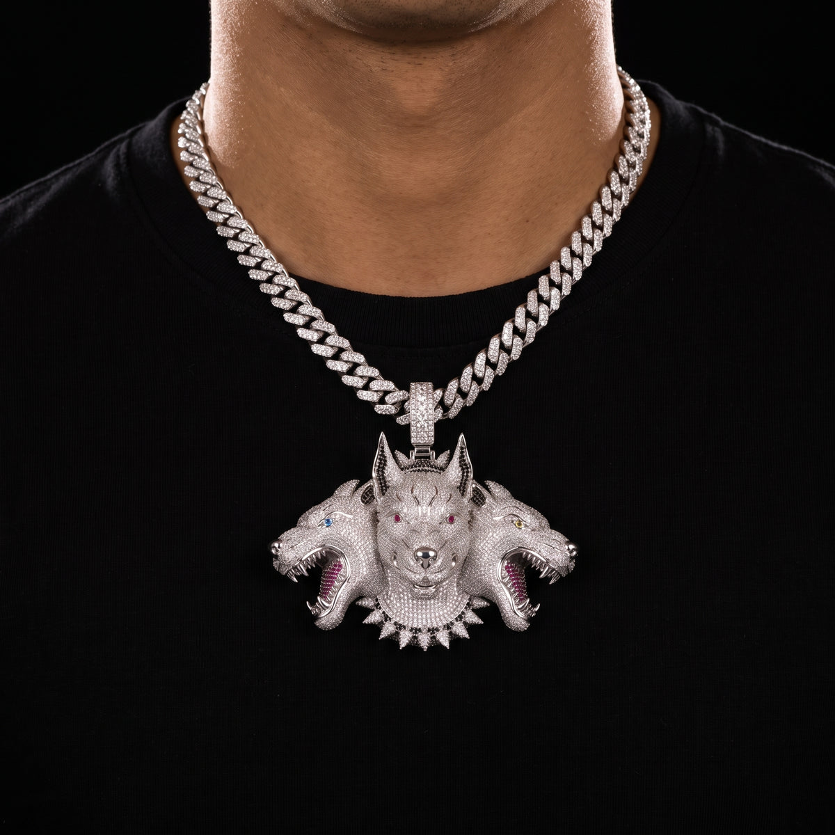 Iced Cerberus Three Headed Dog Pendant - Different Drips