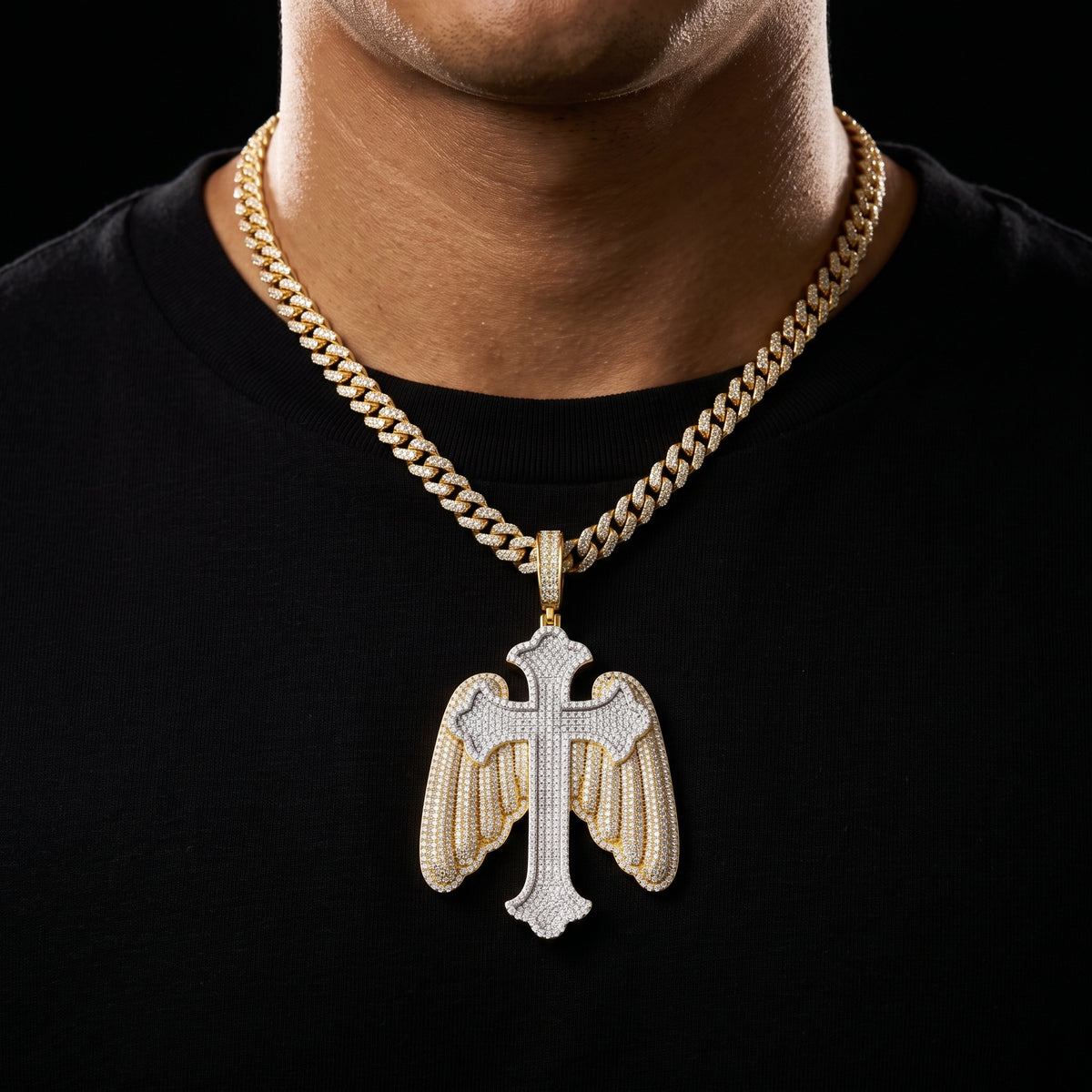 S925 Moissanite Angel Wing Cross Pendant - Different Drips