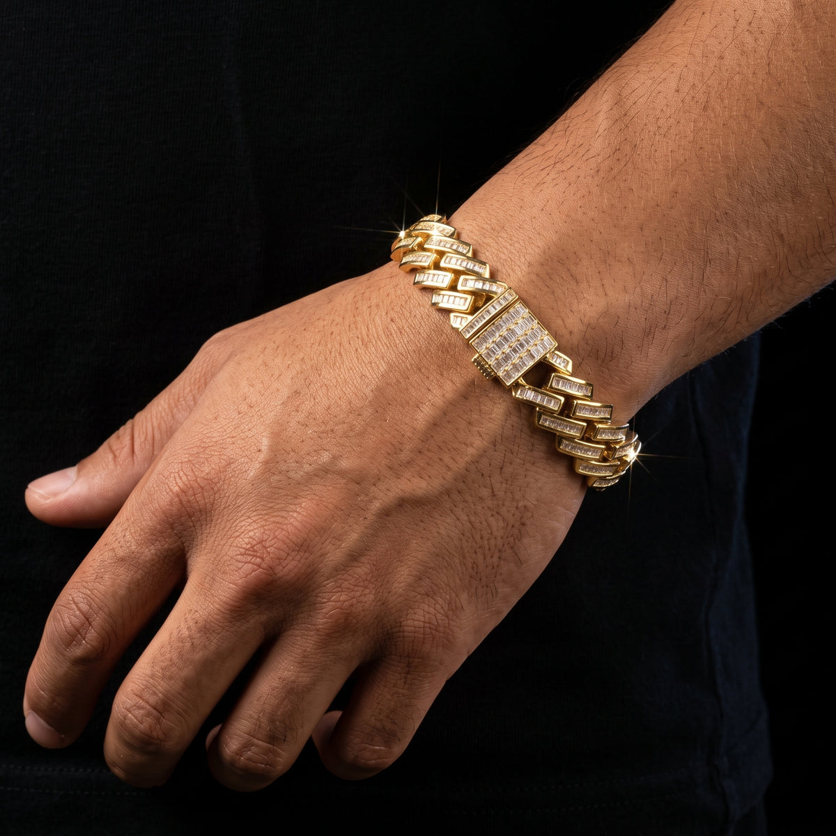 10mm baguette prong Cuban link bracelet with baguette stones