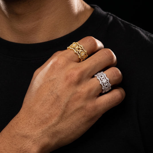 925 Sterling Silver Iced Out Moissanite Vajra Cross Ring - Different Drips