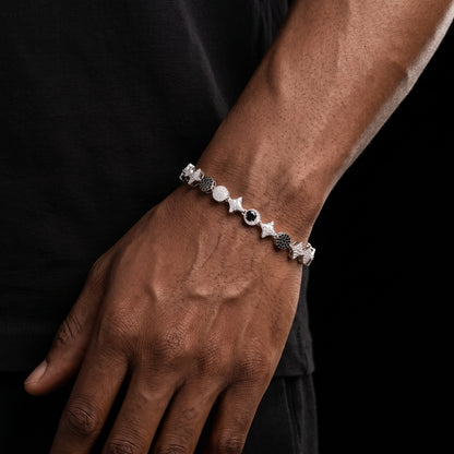 S925 Black & White Moissanite Star Link Bracelet - Different Drips