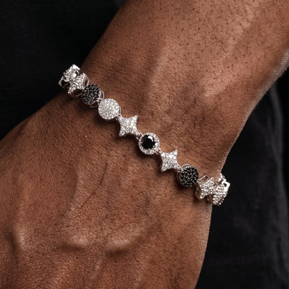 S925 Black & White Moissanite Star Link Bracelet - Different Drips