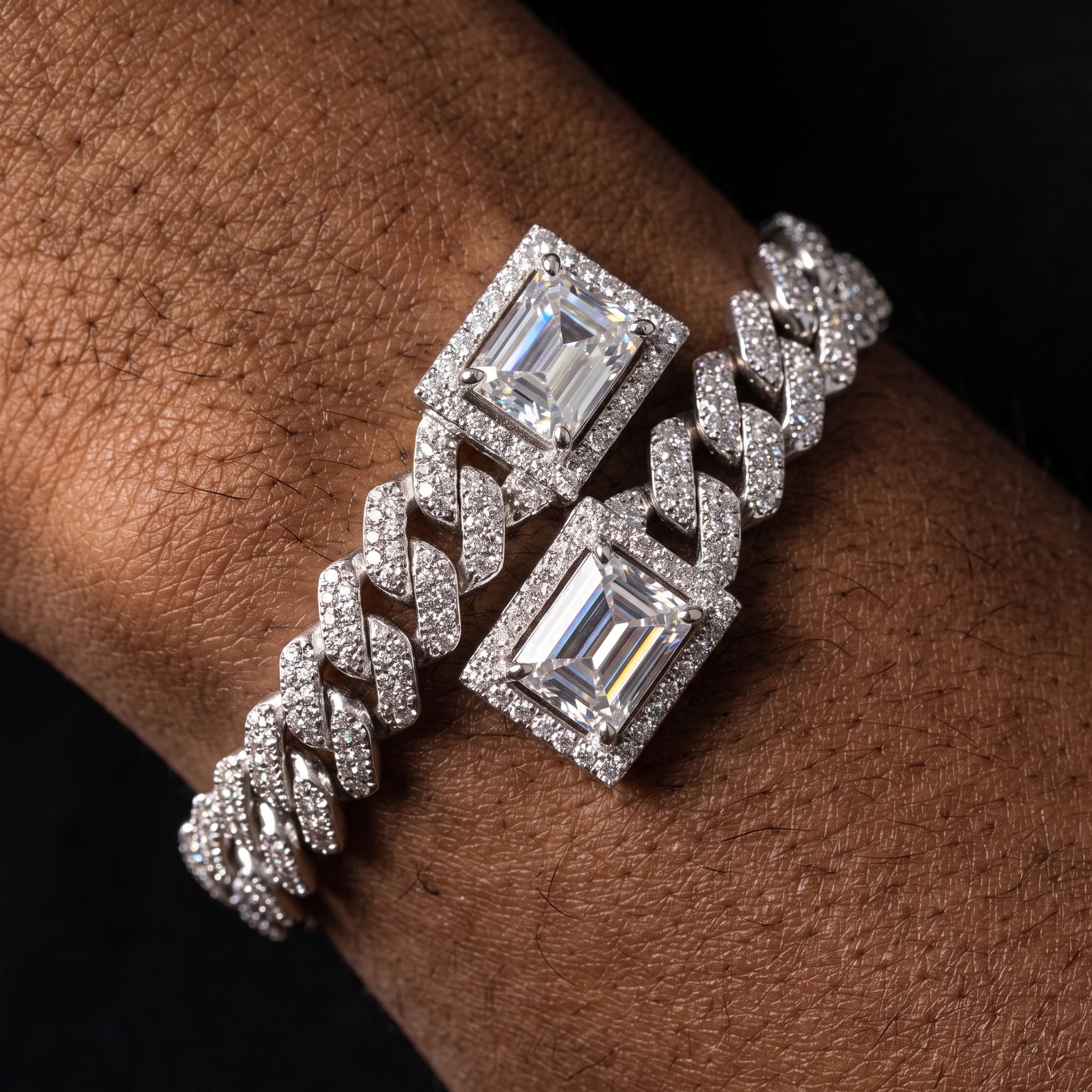 Emerald-Cut Moissanite Cuban-Link Cuff Bracelet - Different Drips
