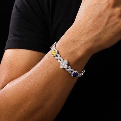 Infinity-Link Bracelet with Canary & Sapphire-Blue Rounds, Cross Center - Different Drips