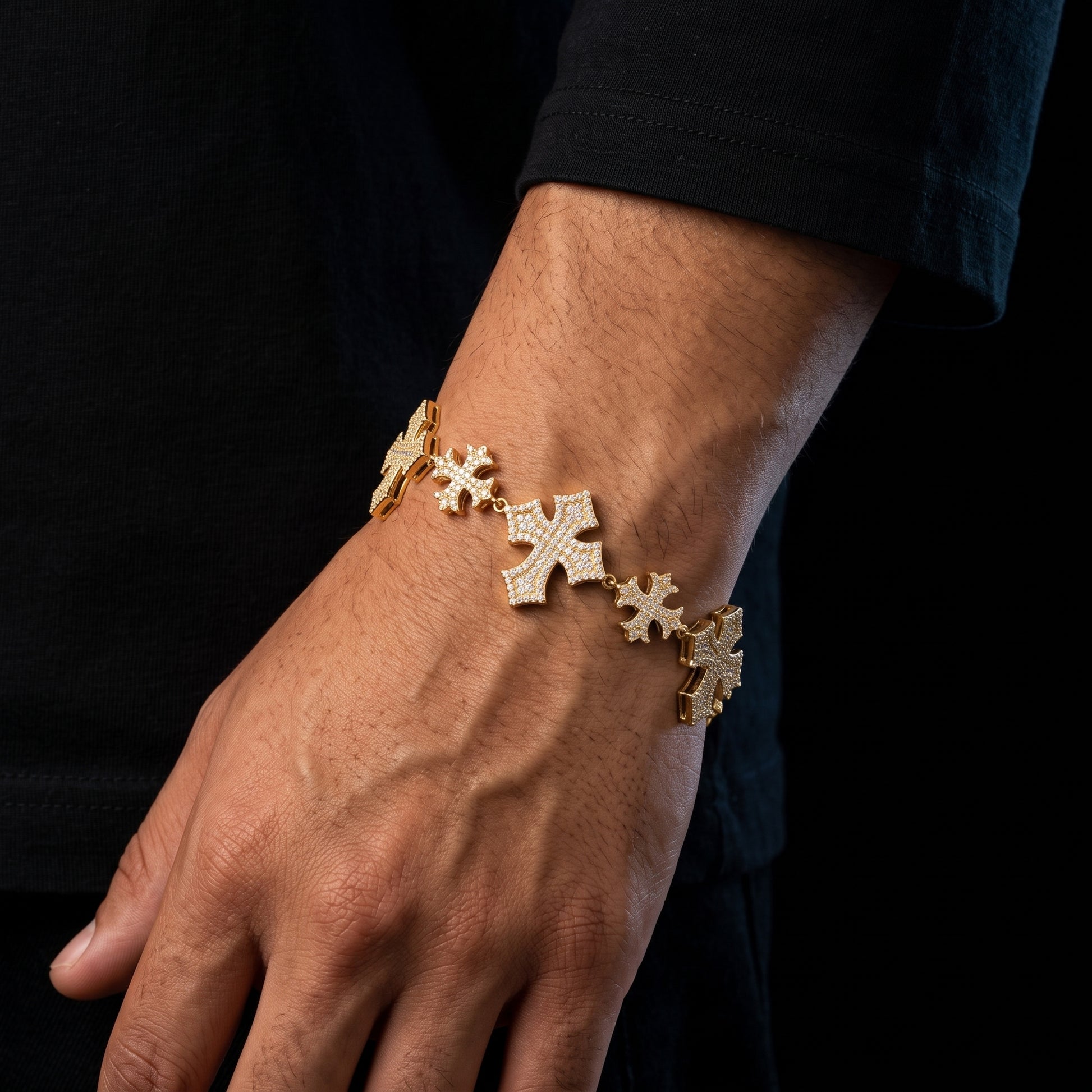 S925 Moissanite Diamond Pave Royal Cross Link Bracelet - Different Drips
