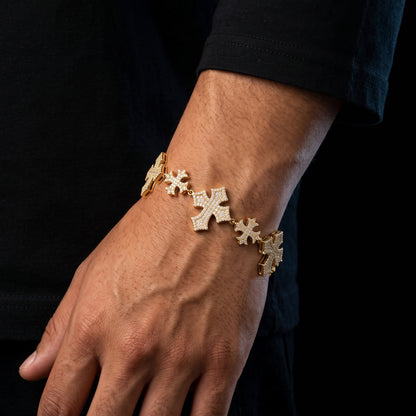 S925 Moissanite Diamond Pave Royal Cross Link Bracelet - Different Drips