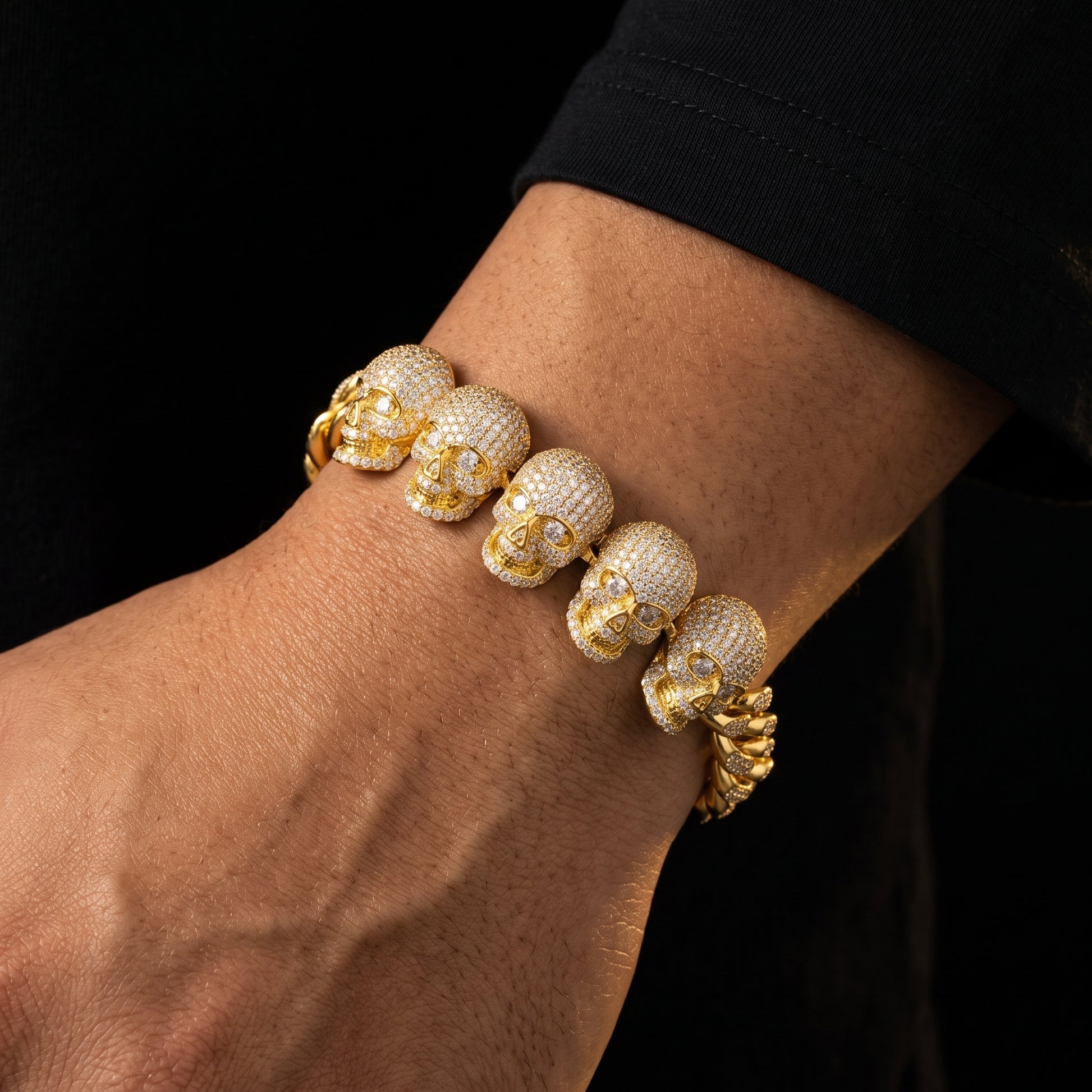 S925 Moissanite Skull Cuban Prong Link Bracelet - Different Drips