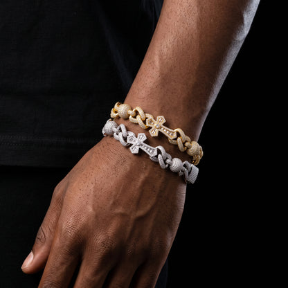 925 Sterling Silver Iced Out Moissanite Cross Link Bracelet - Different Drips