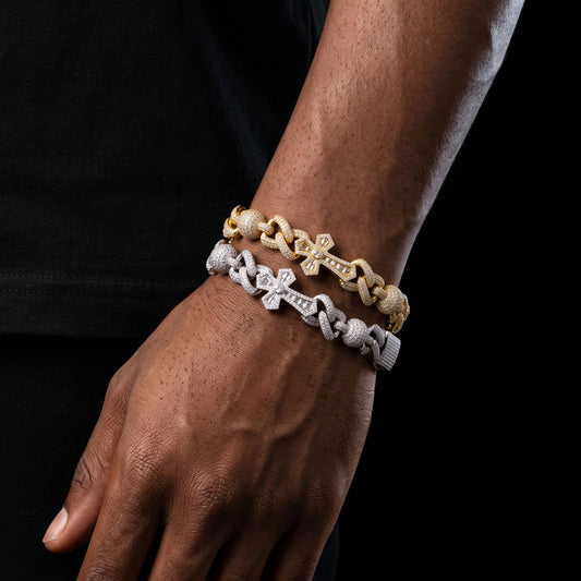 925 Sterling Silver Iced Out Moissanite Cross Link Bracelet - Different Drips