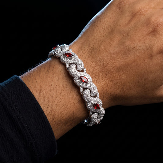 925 Sterling Silver Iced Out Moissanite Red Crimson Eye Design Bracelet - Different Drips