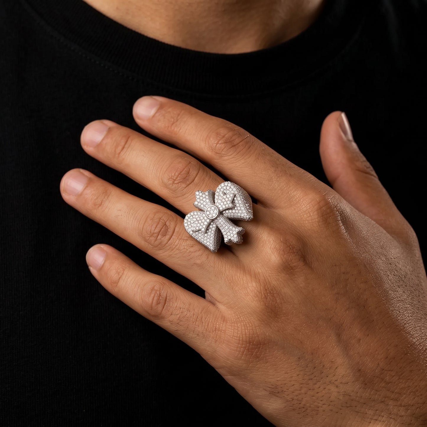 Winged Cross Moissanite Pave Ring - Different Drips