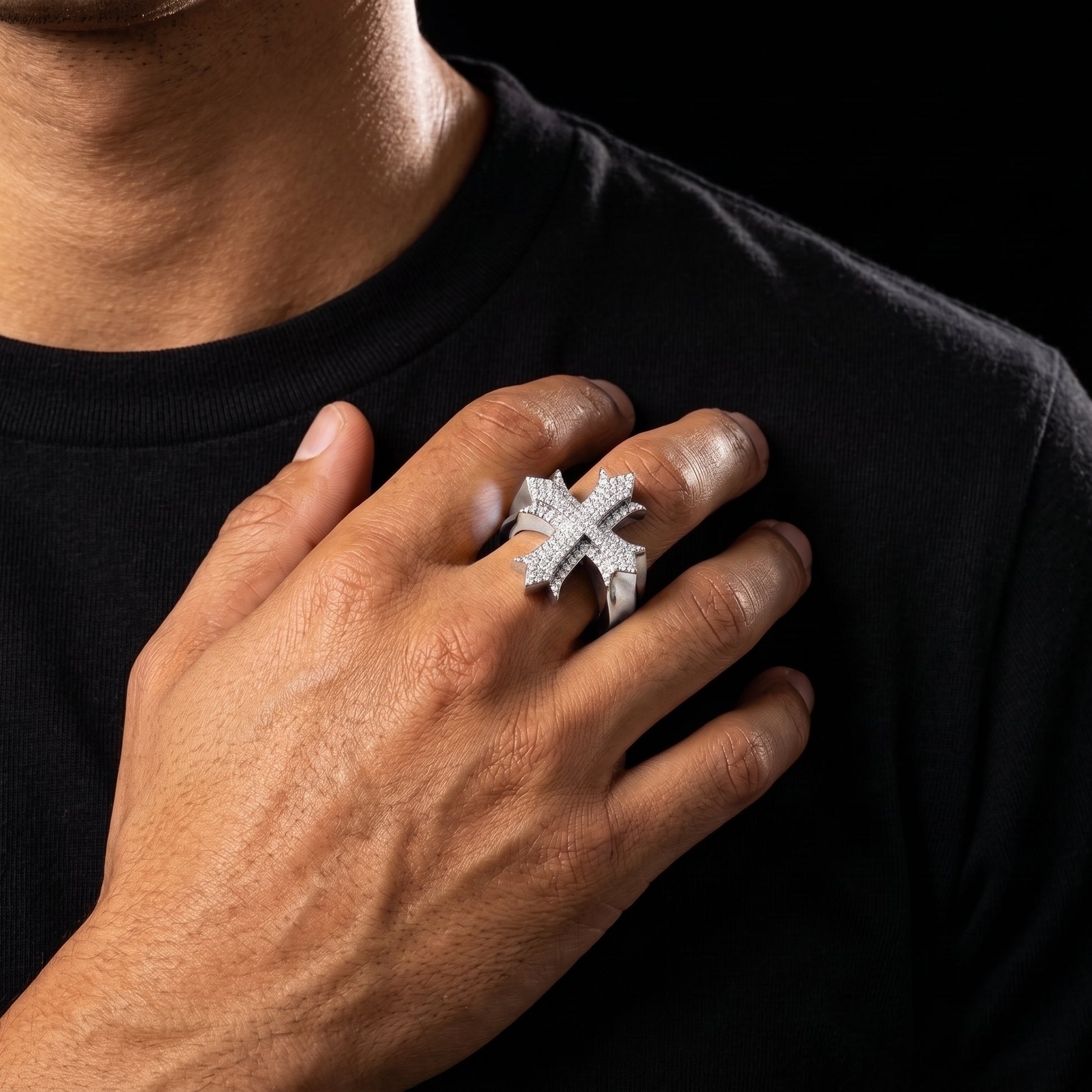 925 Sterling Silver Iced Out Cross Ring - Different Drips
