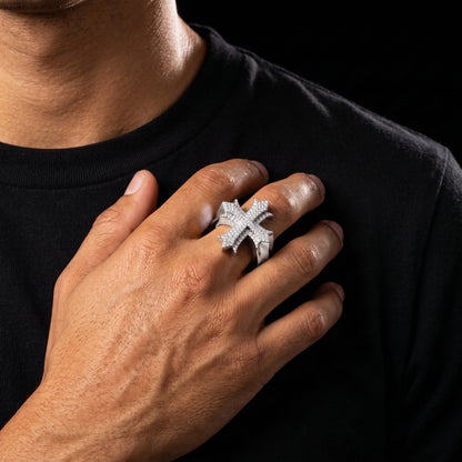 925 Sterling Silver Iced Out Cross Ring - Different Drips