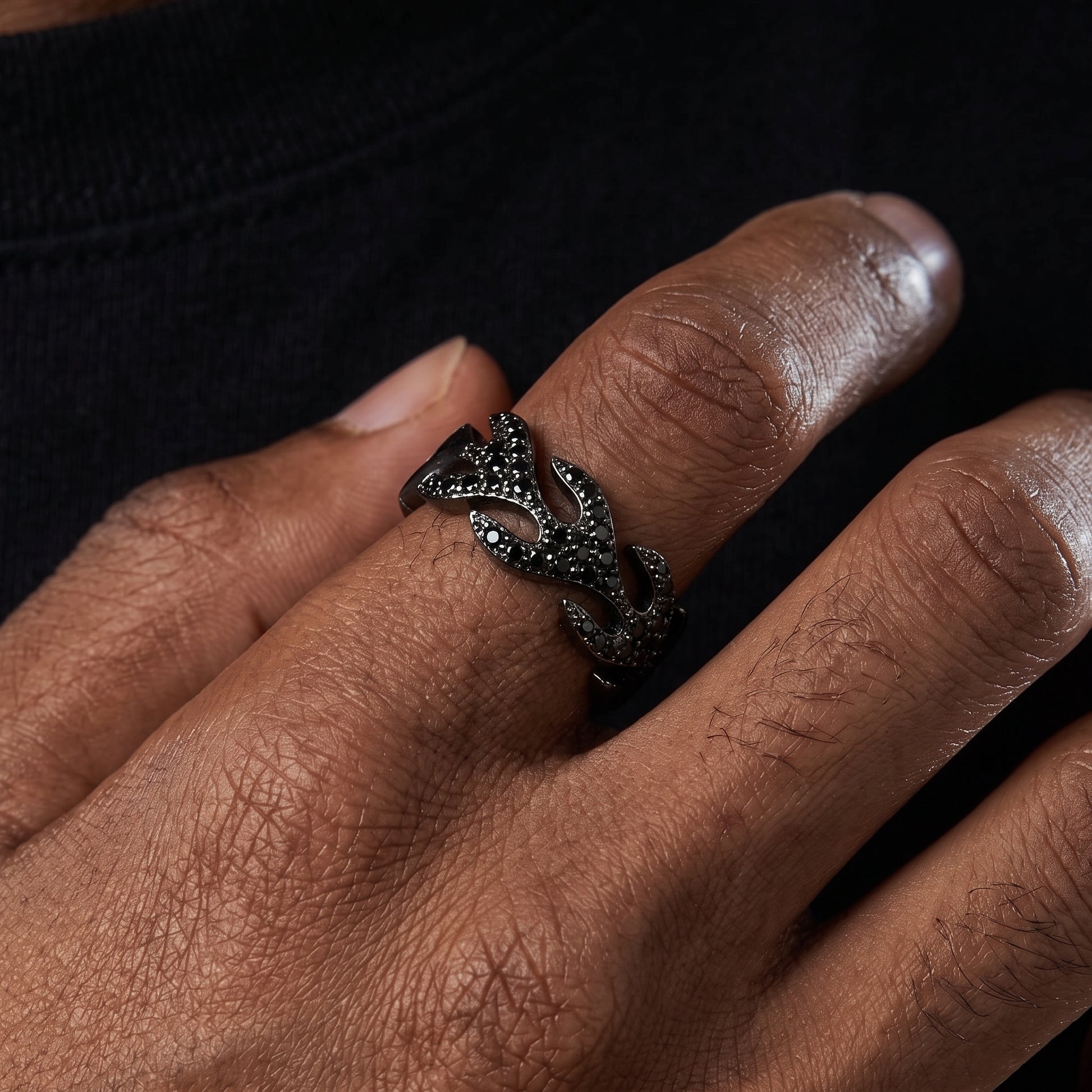 S925 Black Moissanite Flame Ring - Different Drips