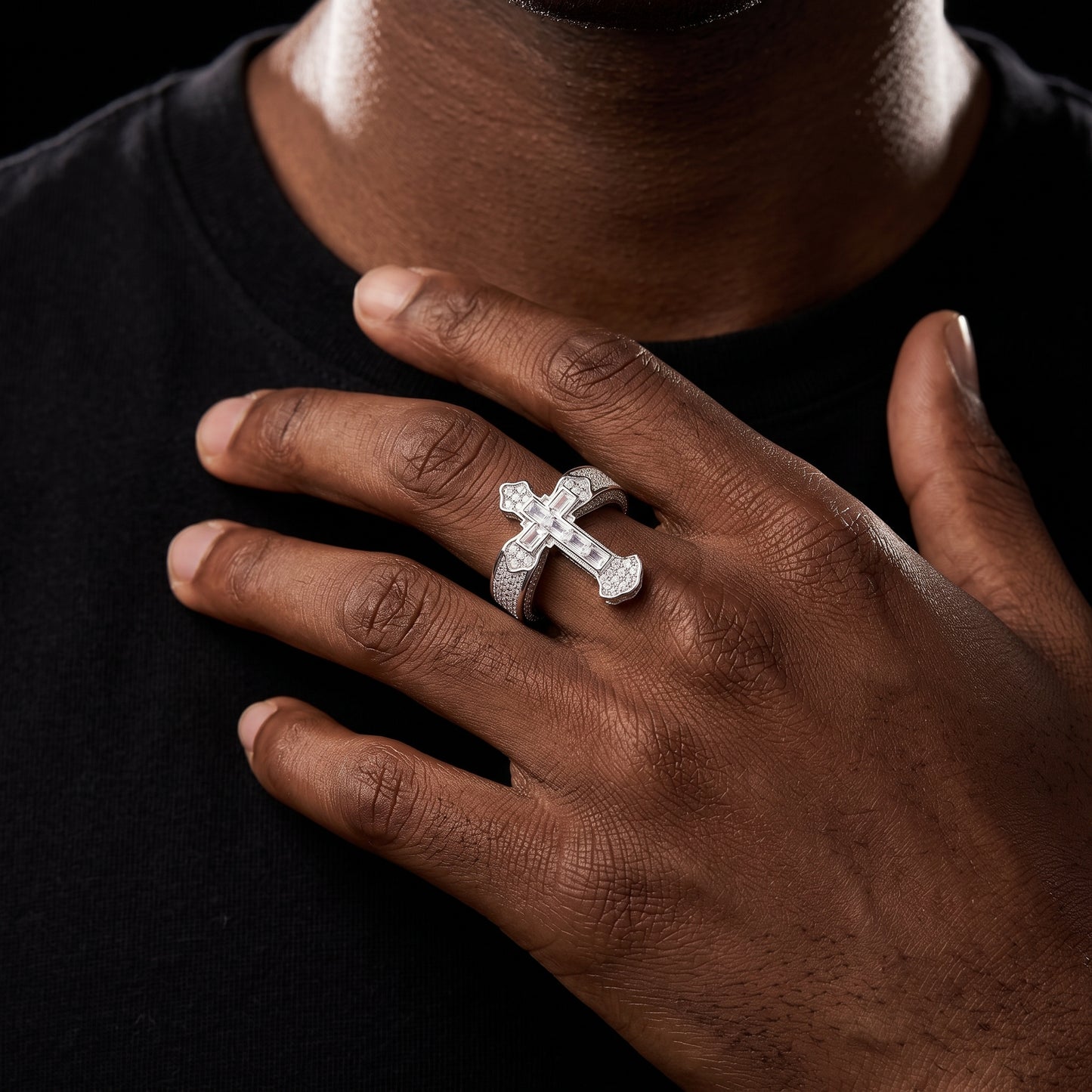 S925 Moissanite Baguette Royal Cross Ring - Different Drips