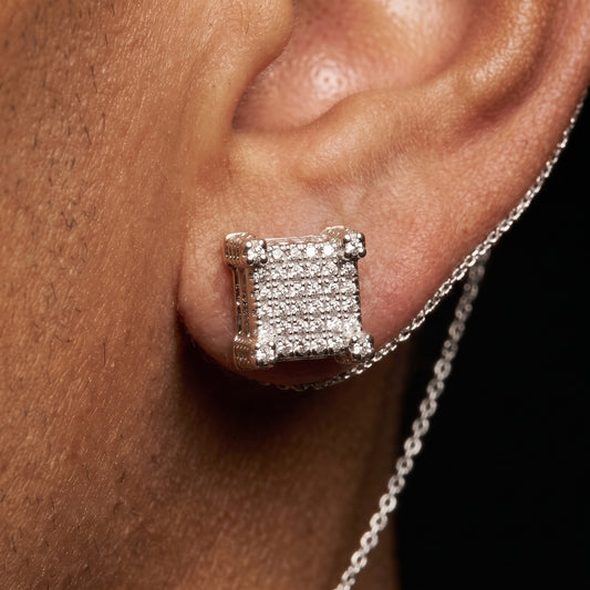 10mm Square Paved Diamond Stud Earrings - Different Drips