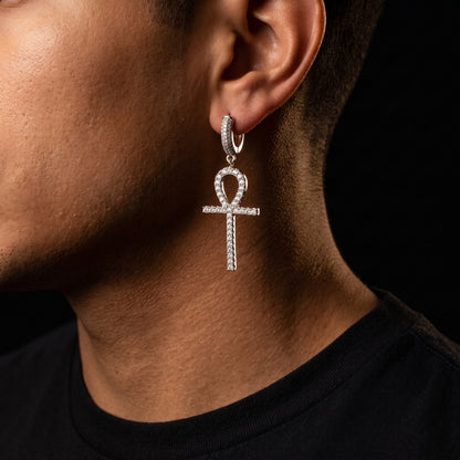 Diamond Ankh Cross Dangle Earrings - Different Drips