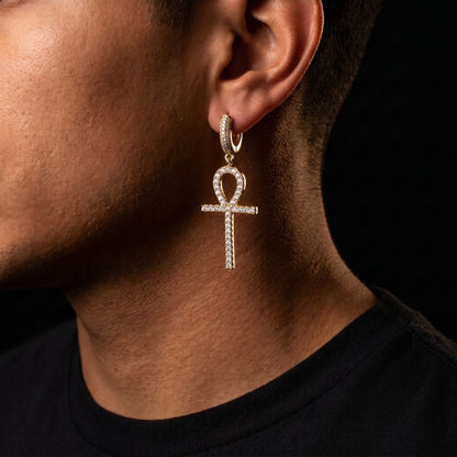 Diamond Ankh Cross Dangle Earrings - Different Drips