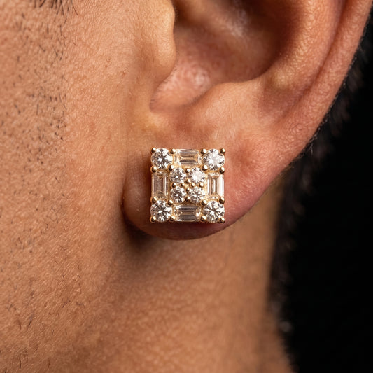S925 Moissanite Diamond Square Clustered Earrings - Different Drips