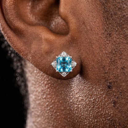 Moissanite Princess-Cut Ice Blue Stud Earring - Different Drips