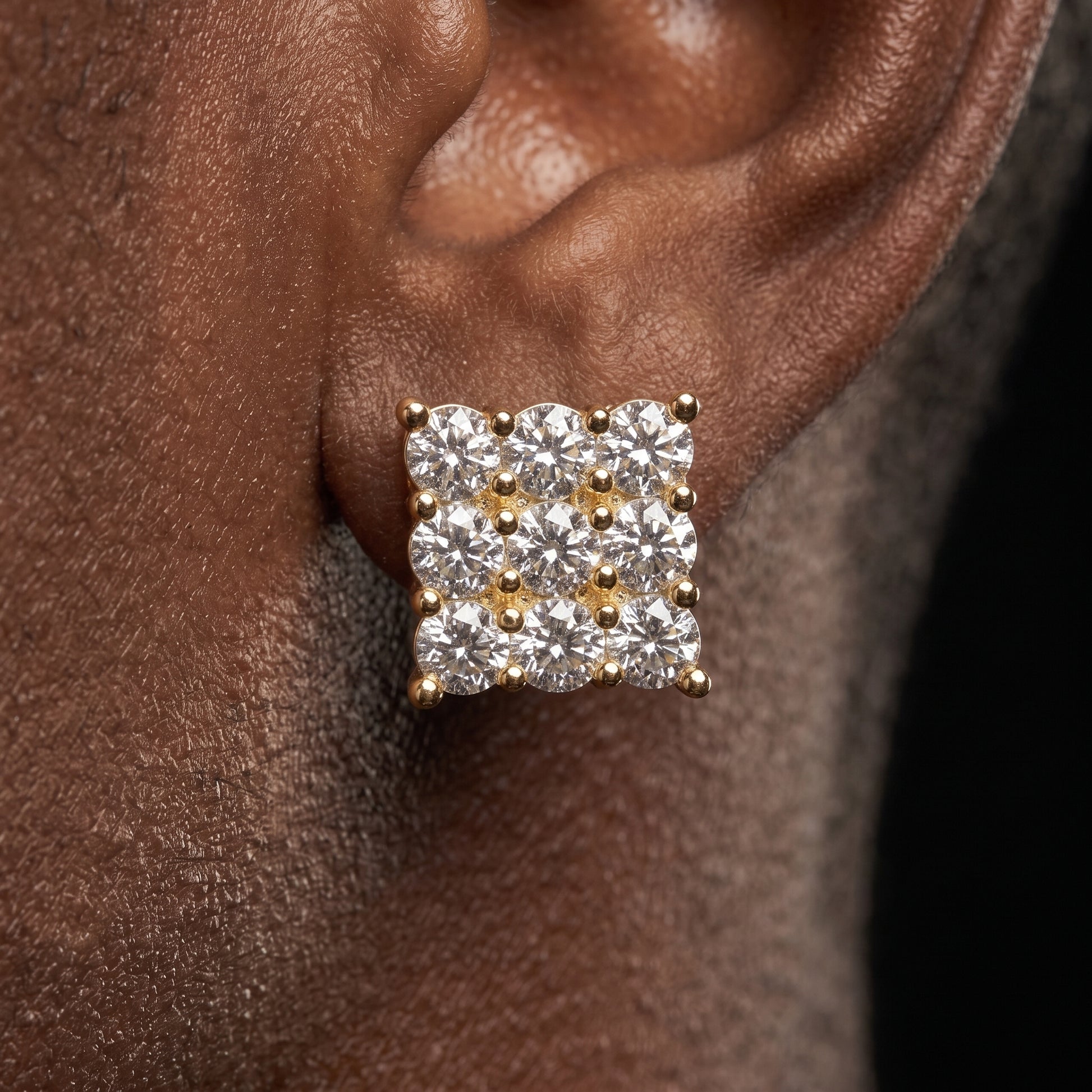 Iced Out Square Cluster Stud Earrings - Different Drips