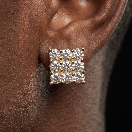 Iced Out Square Cluster Stud Earrings - Different Drips