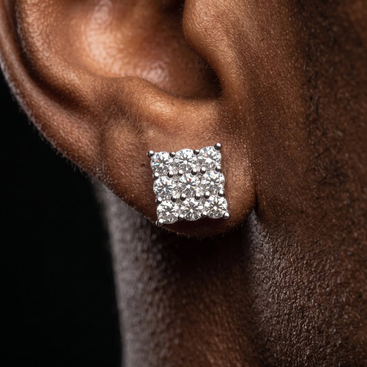 Iced Out Square Cluster Stud Earrings - Different Drips