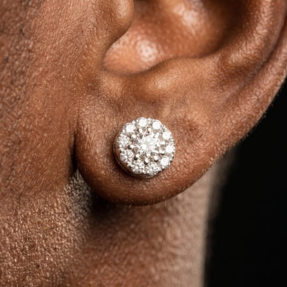 925 Sterling Silver Iced Round Sunflower Moissanite Stud Earrings - Different Drips