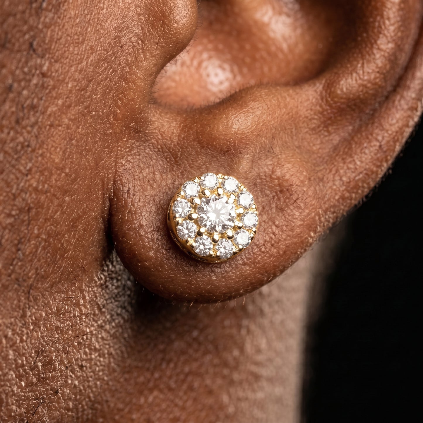 925 Sterling Silver Iced Round Sunflower Moissanite Stud Earrings - Different Drips