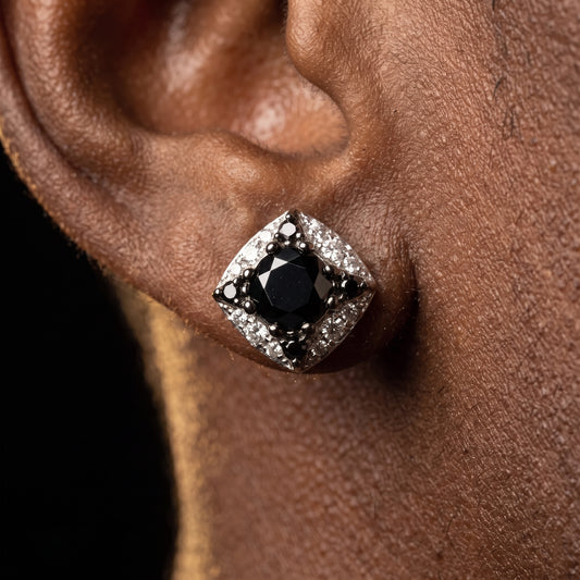 Black & White Pavé Cushion Stud Earrings - Different Drips