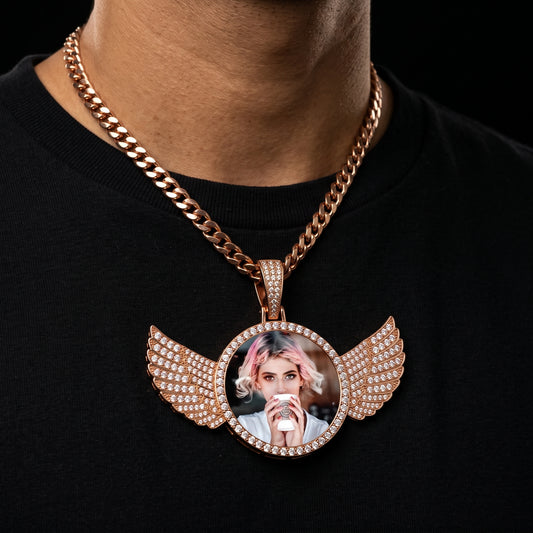 Iced Out Wing Photo Pendant - Different Drips