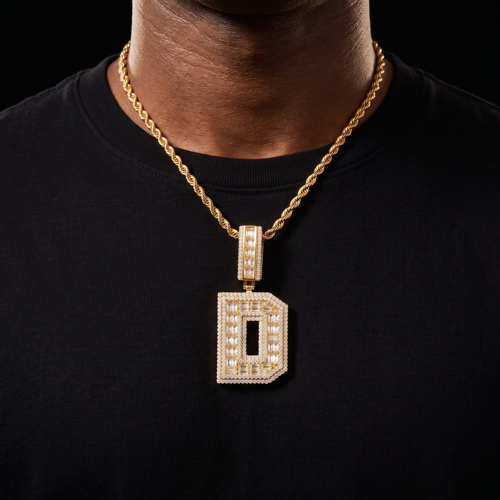 Baguette Outlined Single Letter Pendant - Different Drips
